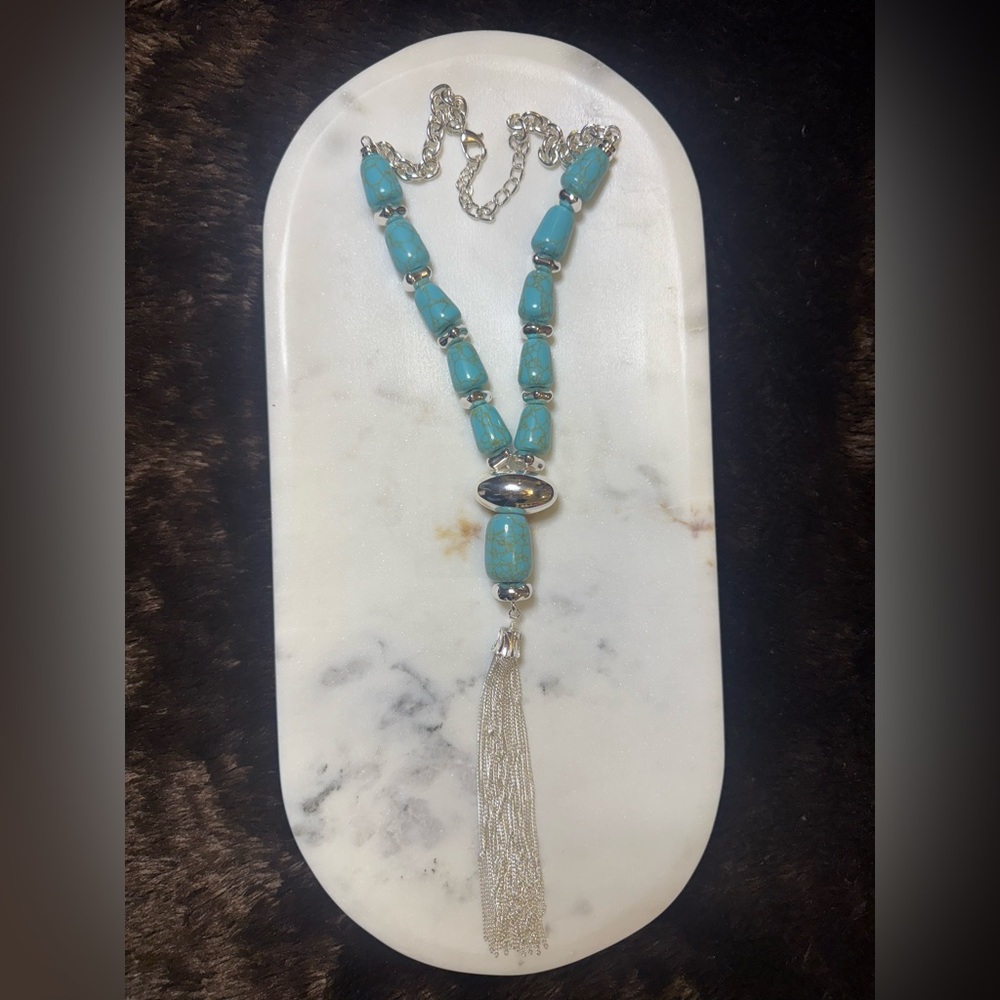 Turquoise and Silver Beaded Necklace